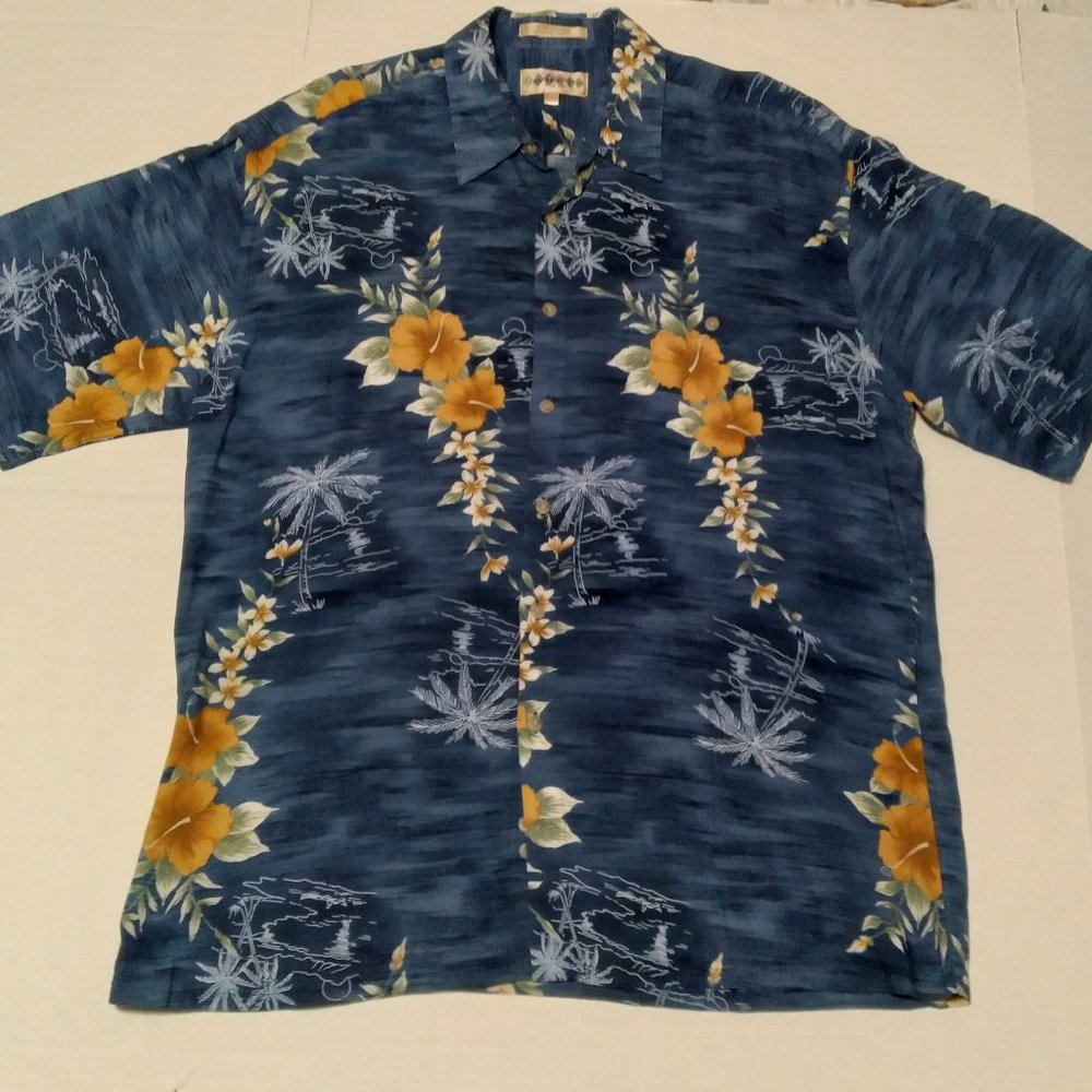 Vintage Campia Moda Mens Hawaiian Short Sleeve Shirt Button Palm Trees Floral L